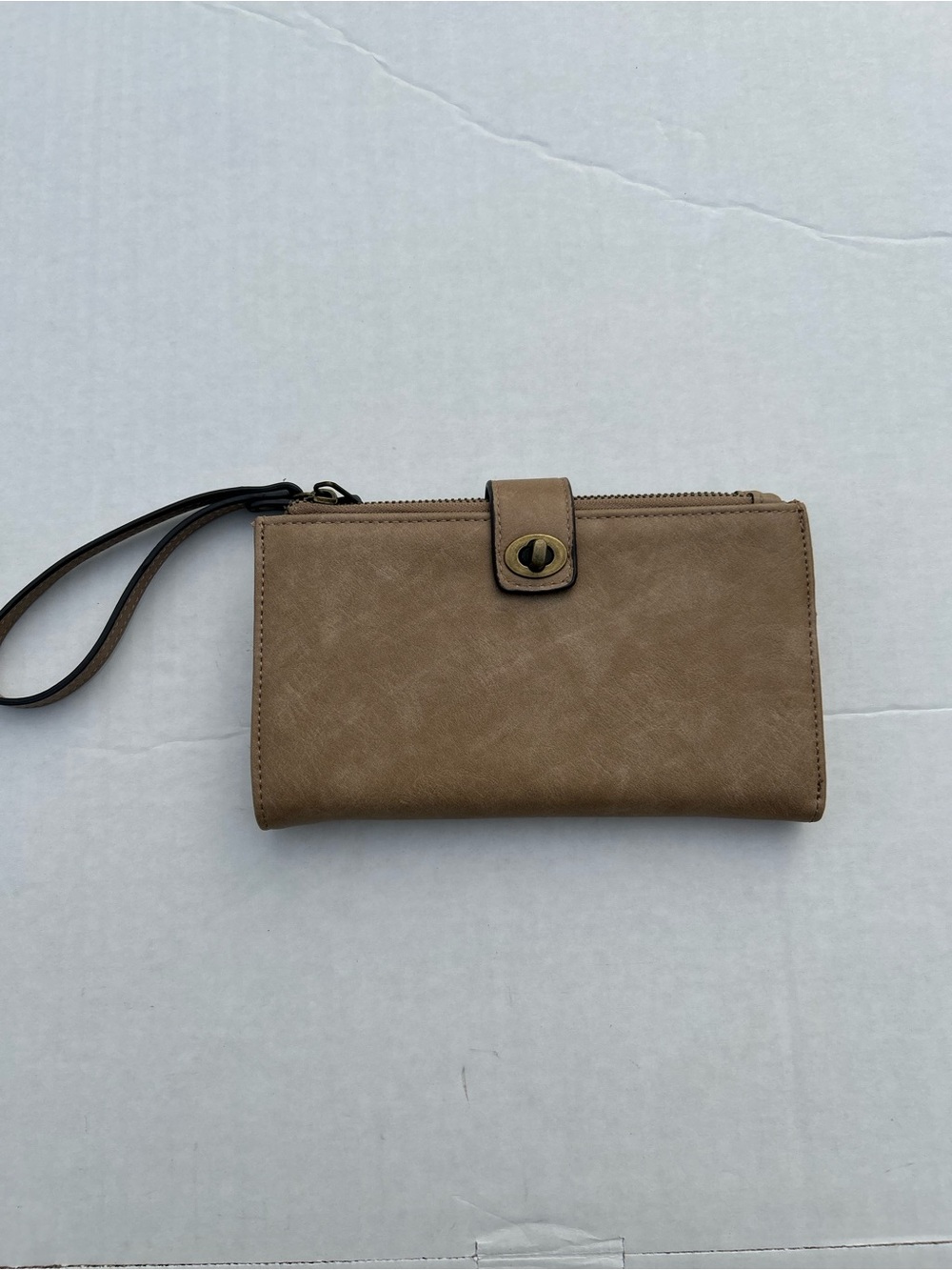 Maurices Taupe Faux Leather Turn-Lock Oversized Wristlet Wallet